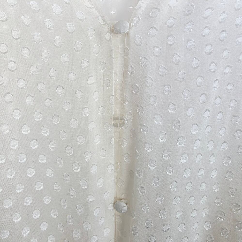 FRAME Button UP Blouse XL Off White Swiss Dot Silk Blend Sheer Boho Romantic - Picture 9 of 14